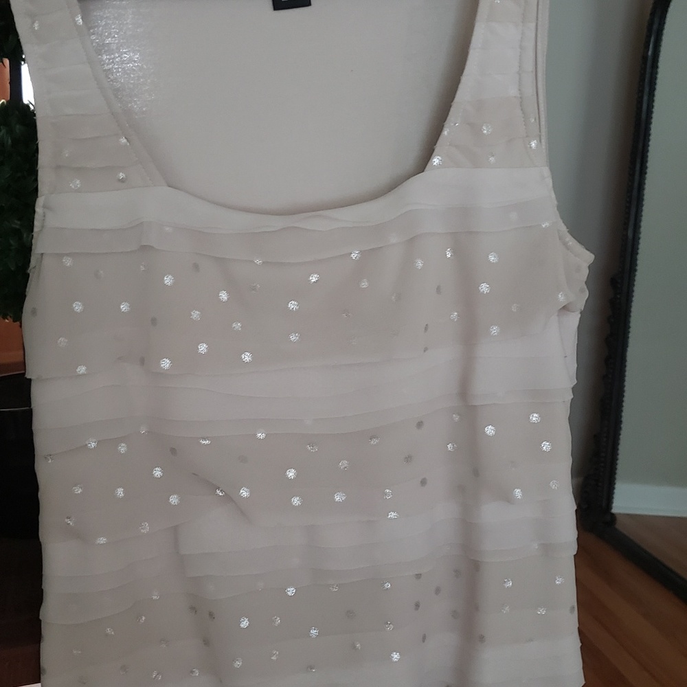 Soft white silver polka dot blouse